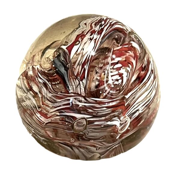 Hand Blown Glass Paperweight Ball Ribbon Candy Art Spiral Red White Blue 2.5" - Picture 2 of 4